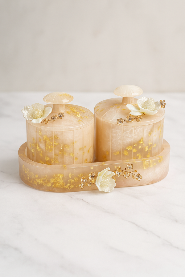 Blush Pearl Elegance Resin Vanity Jar Set