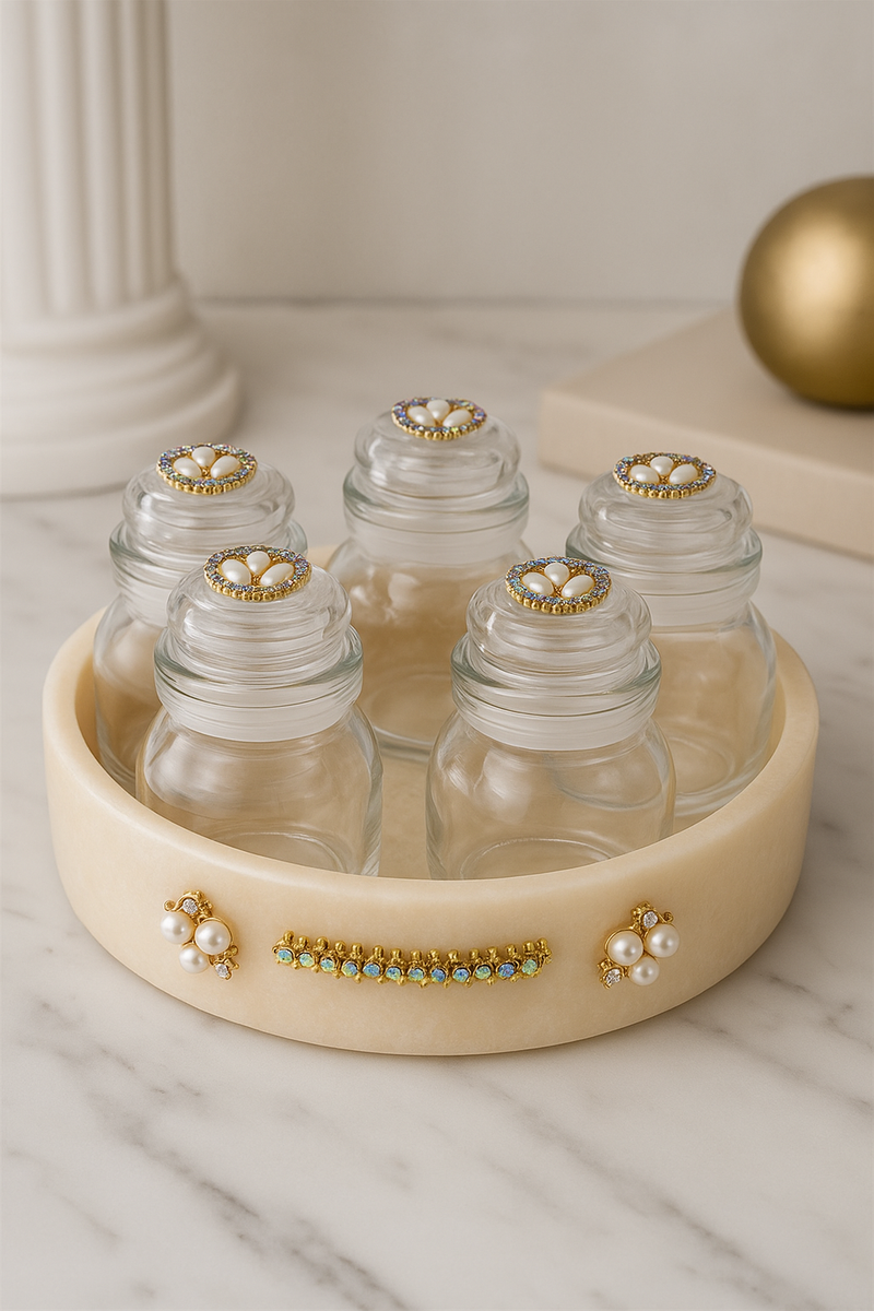 Royal Pearl Luxe Spice Jar Set – 5-Piece Premium Glass Collection