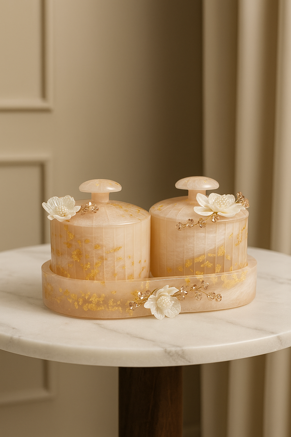 Blush Pearl Elegance Resin Vanity Jar Set