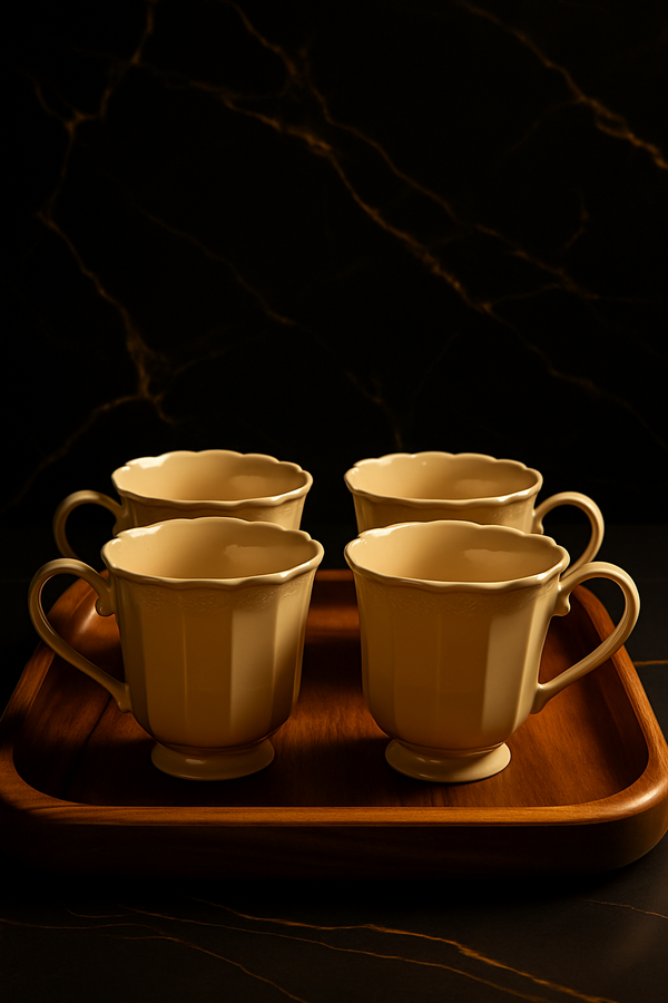 Elegance Royale Ceramic Mug & Tray Set – 4-Piece Luxury Collection