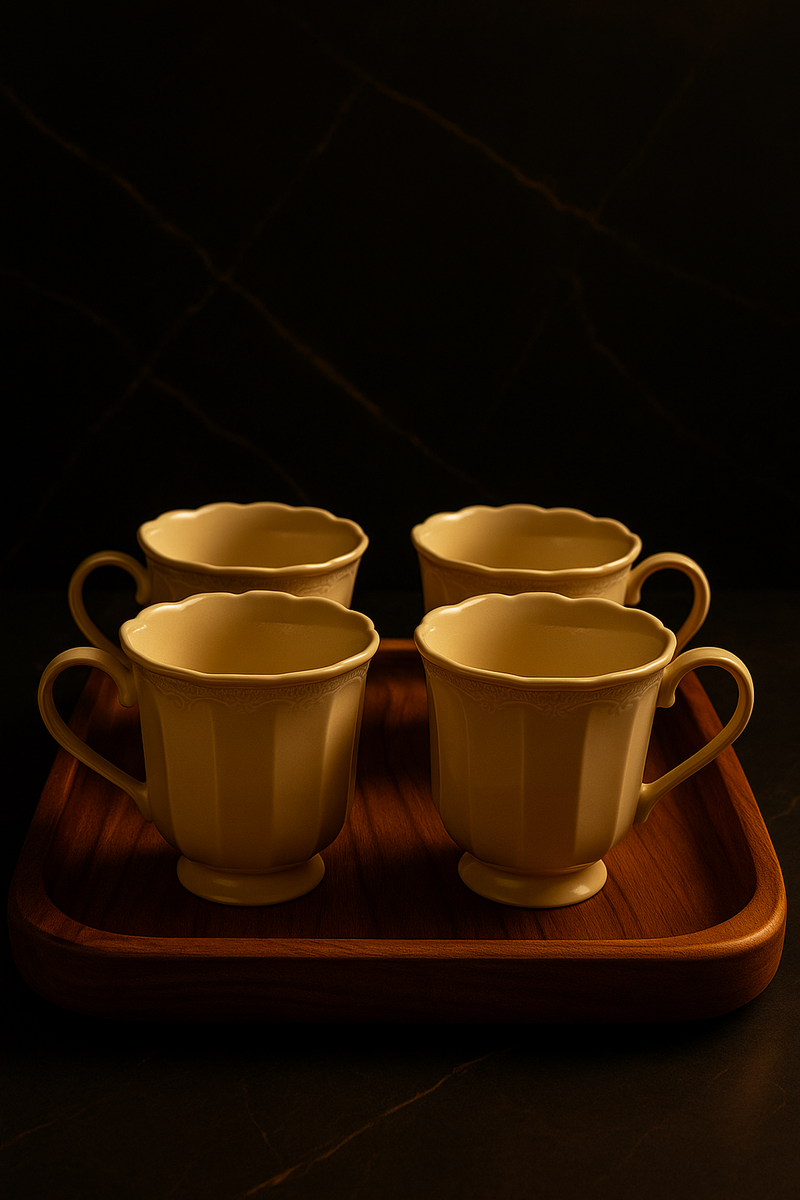 Elegance Royale Ceramic Mug & Tray Set – 4-Piece Luxury Collection