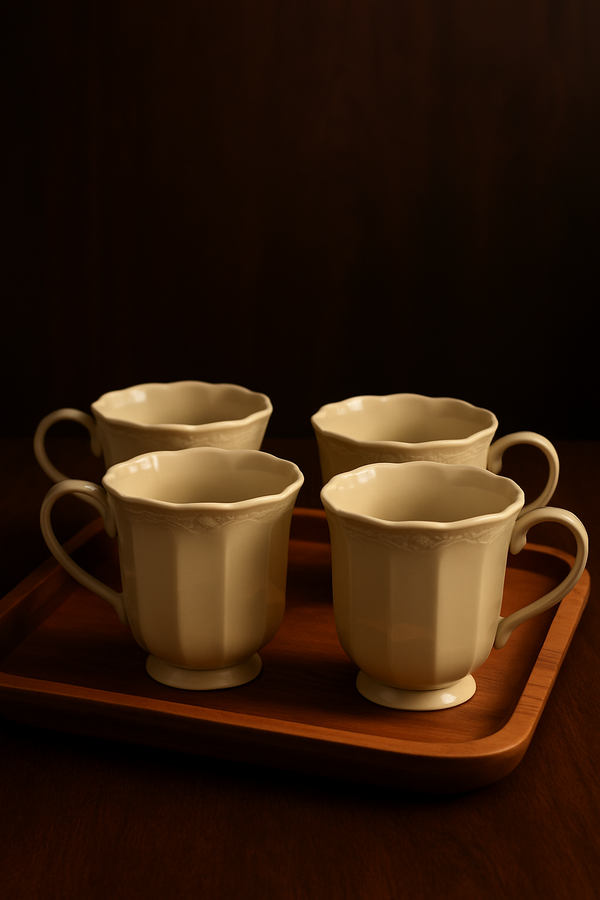 Elegance Royale Ceramic Mug & Tray Set – 4-Piece Luxury Collection
