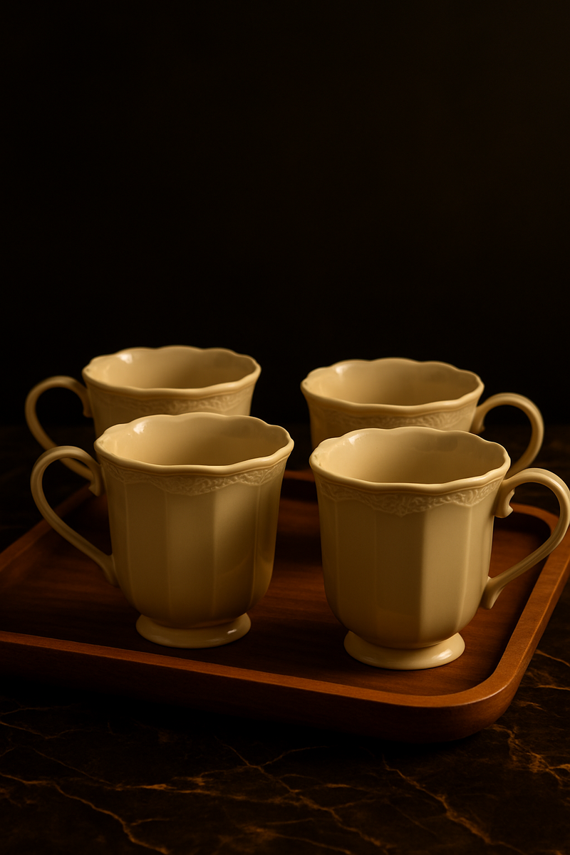 Elegance Royale Ceramic Mug & Tray Set – 4-Piece Luxury Collection