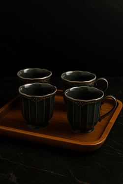 Midnight Elegance Mug & Tray Set – 4-Piece Premium Collection