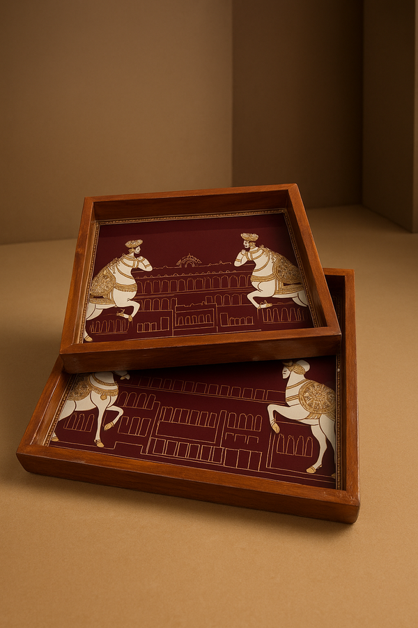 Royal Heritage Wooden Serving Trays – Burgundy Edition (Set of 2)