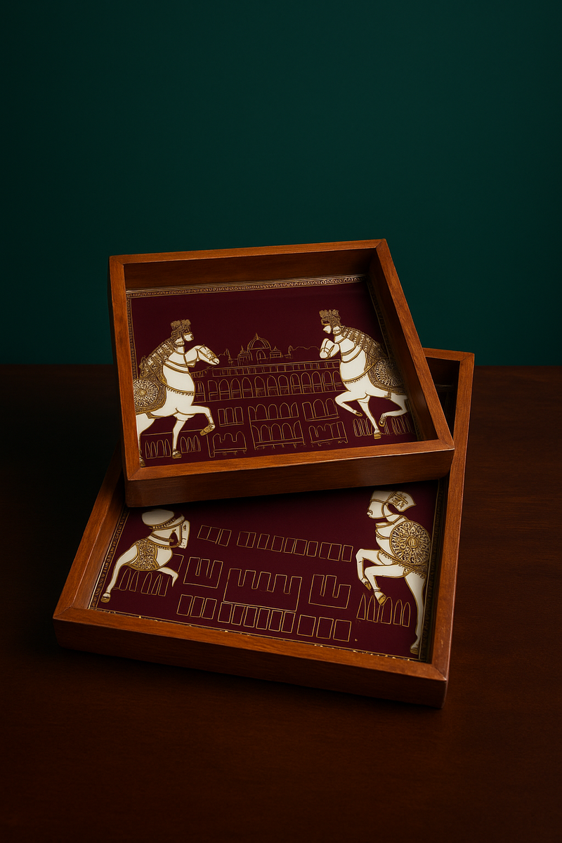 Royal Heritage Wooden Serving Trays – Burgundy Edition (Set of 2)