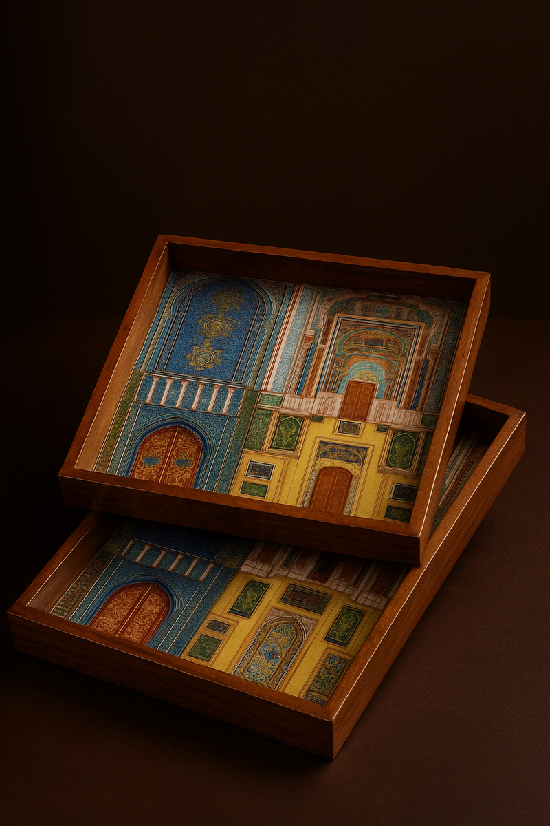 Heritage Doorway Wooden Serving Trays – Vibrant Architecture Edition (Set of 2)