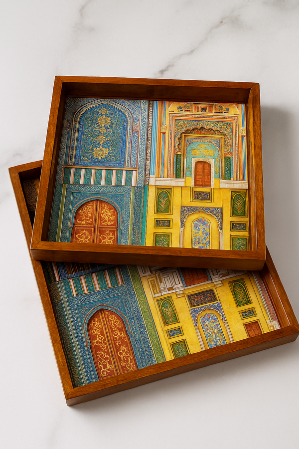 Heritage Doorway Wooden Serving Trays – Vibrant Architecture Edition (Set of 2)