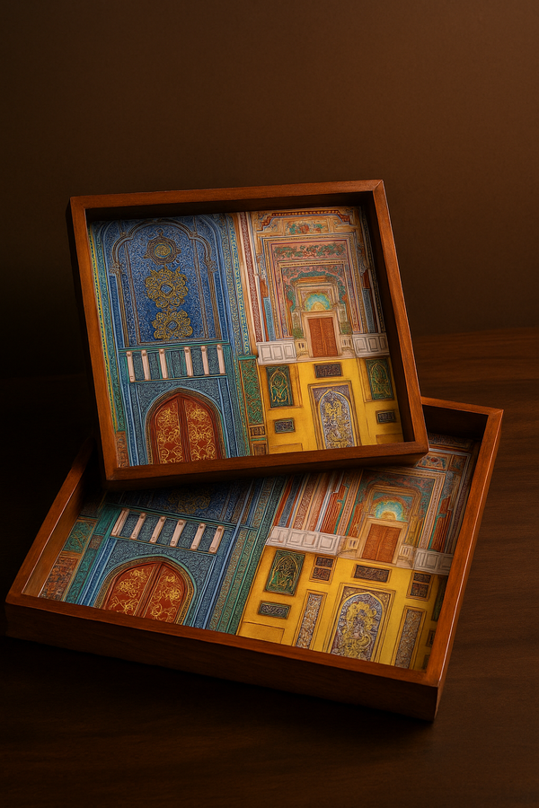 Heritage Doorway Wooden Serving Trays – Vibrant Architecture Edition (Set of 2)