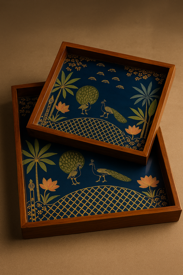 Regal Peacock Wooden Serving Trays – Set of 2