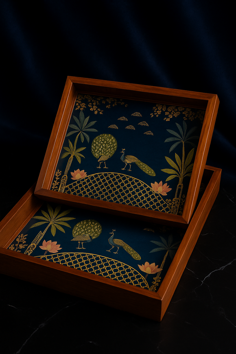Regal Peacock Wooden Serving Trays – Set of 2