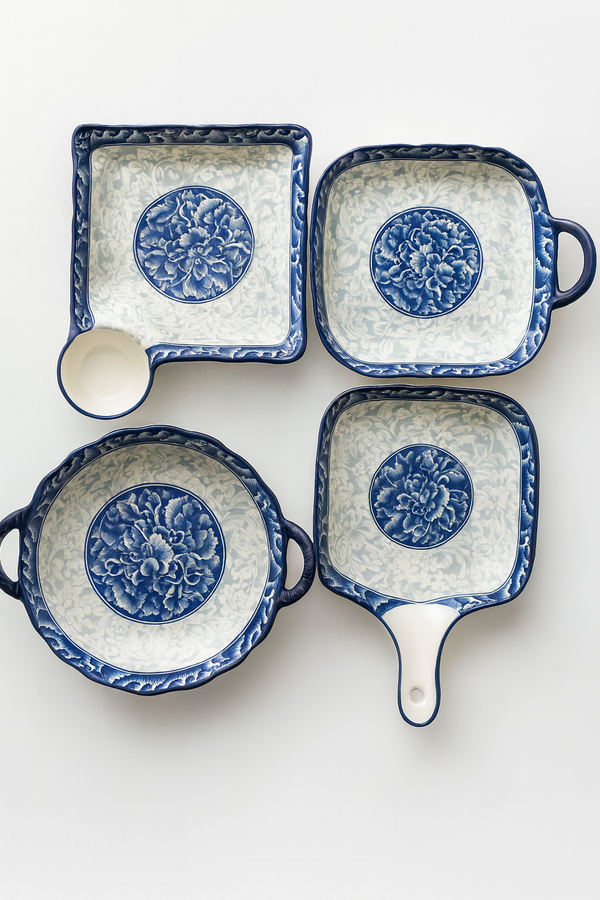 Elegant Blue Blossom Serving Plates – Set of 4