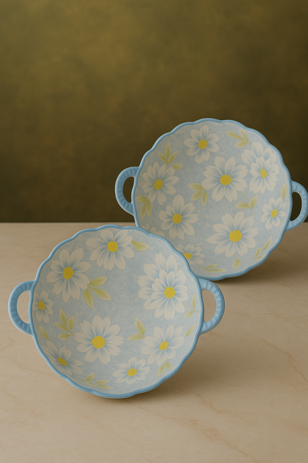 🌸 Royale Elegance – Floral Harmony Ceramic Serving Bowl Set (2 pcs) 🌸