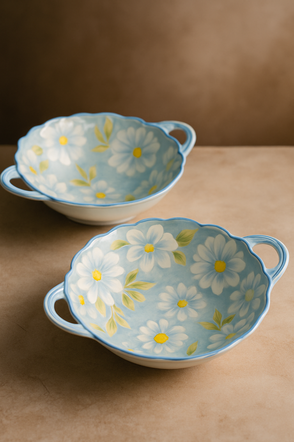 🌸 Royale Elegance – Floral Harmony Ceramic Serving Bowl Set (2 pcs) 🌸