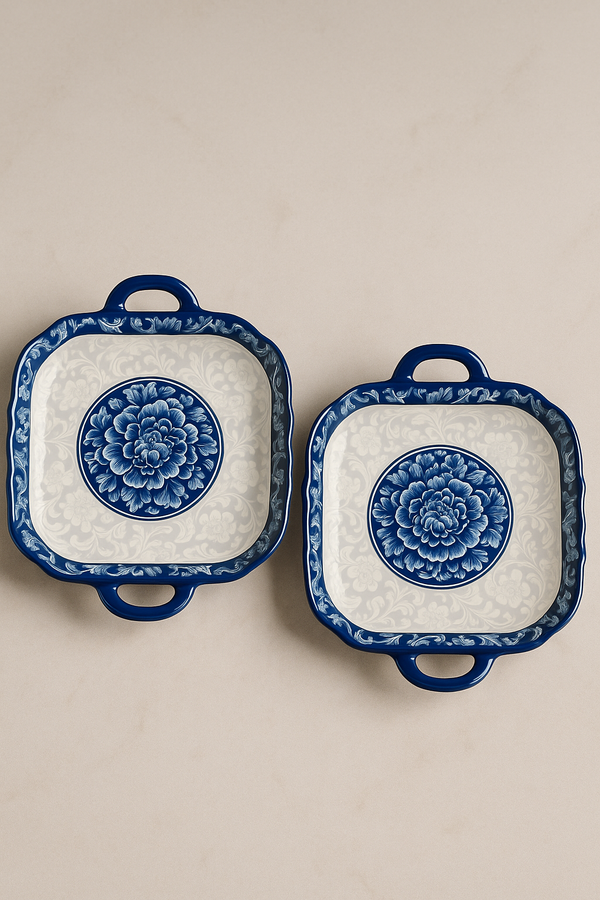 Royale Elegance 2-Piece Plate Set – Blue Floral Collection