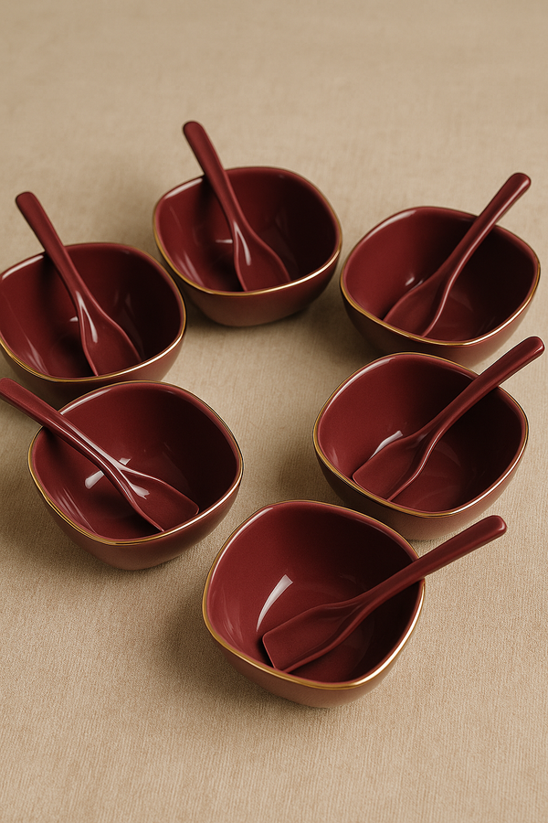 Plum Elegance Serveware Set – 6 Bowls with Spoons