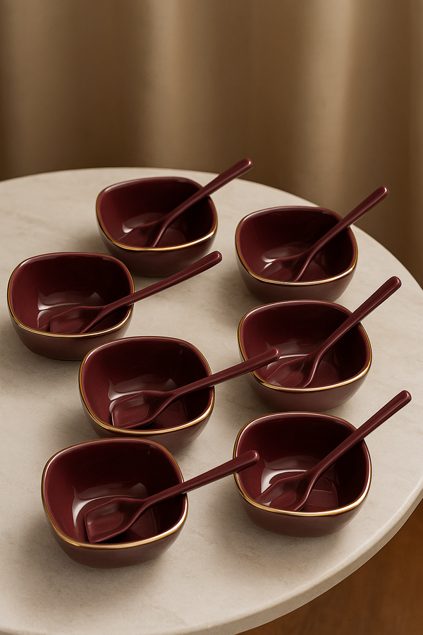 Plum Elegance Serveware Set – 6 Bowls with Spoons