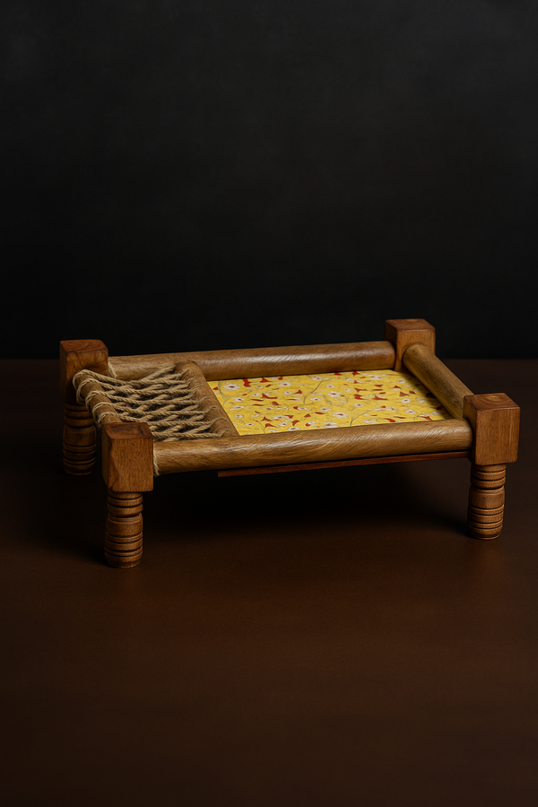 Mini Charpai Heritage Tray – Handcrafted Wooden Decor
