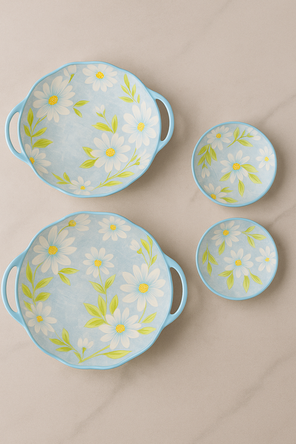 🌸 Royale Elegance Daisy Bloom Plate Set – 4 Pieces