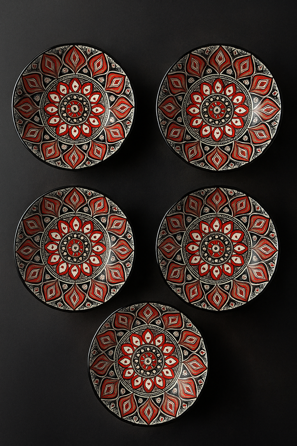 Royale Elegance – Red Mandala Bowl Set (4 Pieces)