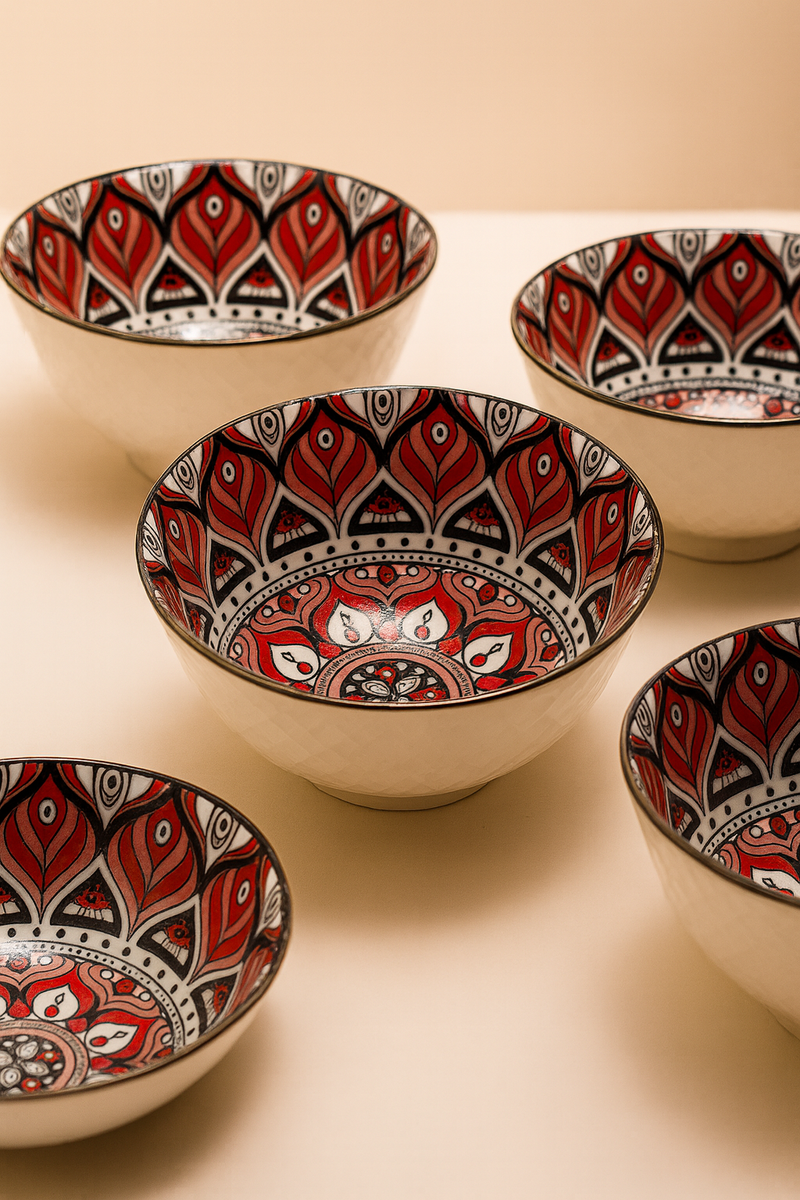 Royale Elegance – Red Mandala Bowl Set (4 Pieces)