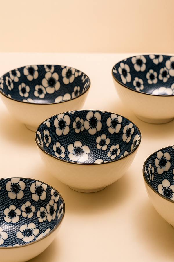 Royale Elegance – Blue Blossom Bowl Set (4 Pieces)