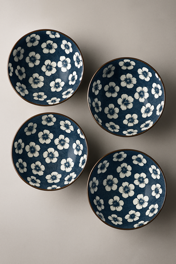 Royale Elegance – Blue Blossom Bowl Set (4 Pieces)