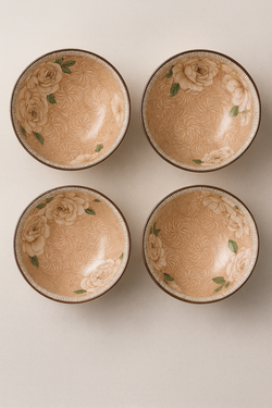 Royale Elegance – Blossom Beige Floral Bowl Set (4 Pieces)