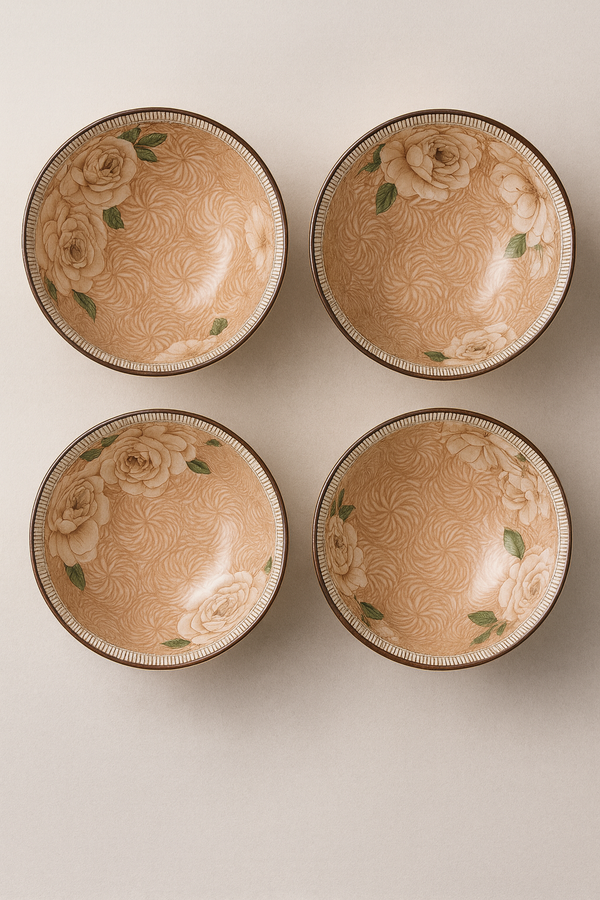 Royale Elegance – Blossom Beige Floral Bowl Set (4 Pieces)