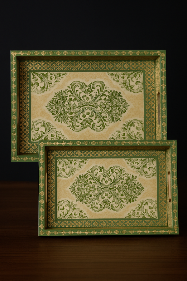 Regal Green &amp; Gold Decorative Tray Set (Set of 2)