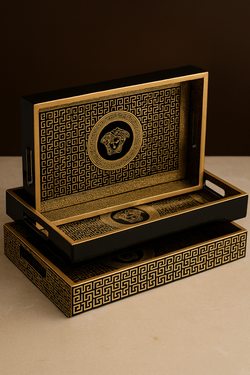 Versace-Inspired Premium Black & Gold Tray Set (Set of 3)