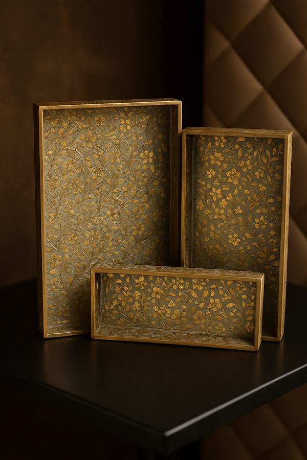 Regal Bloom Handcrafted Tray Set (Set of 3)