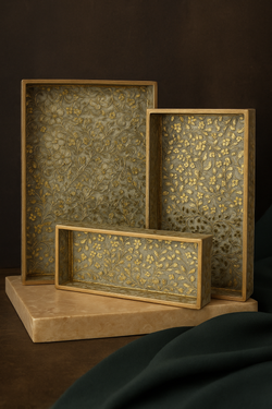 Regal Bloom Handcrafted Tray Set (Set of 3)