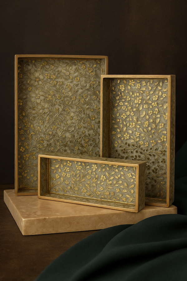 Regal Bloom Handcrafted Tray Set (Set of 3)