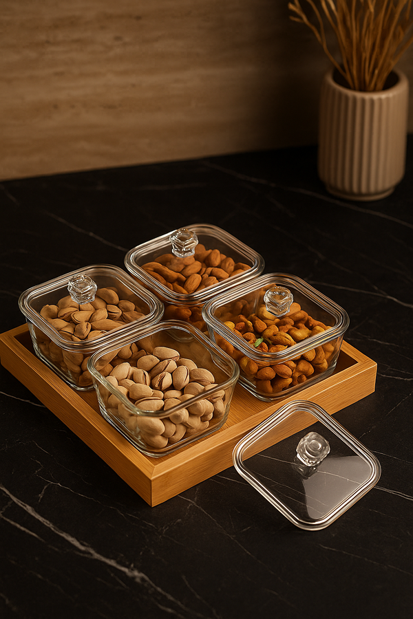 "Luxora™ Glass Quartet Tray Set"