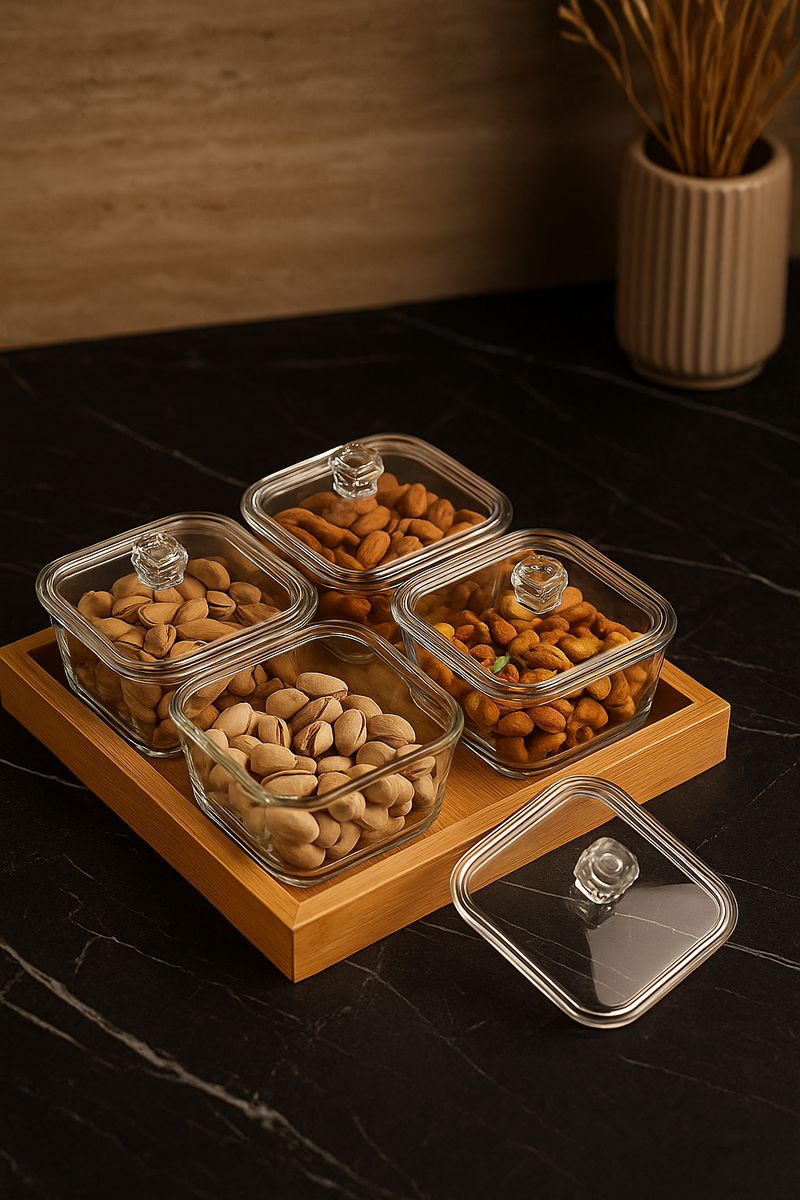 "Luxora™ Glass Quartet Tray Set"