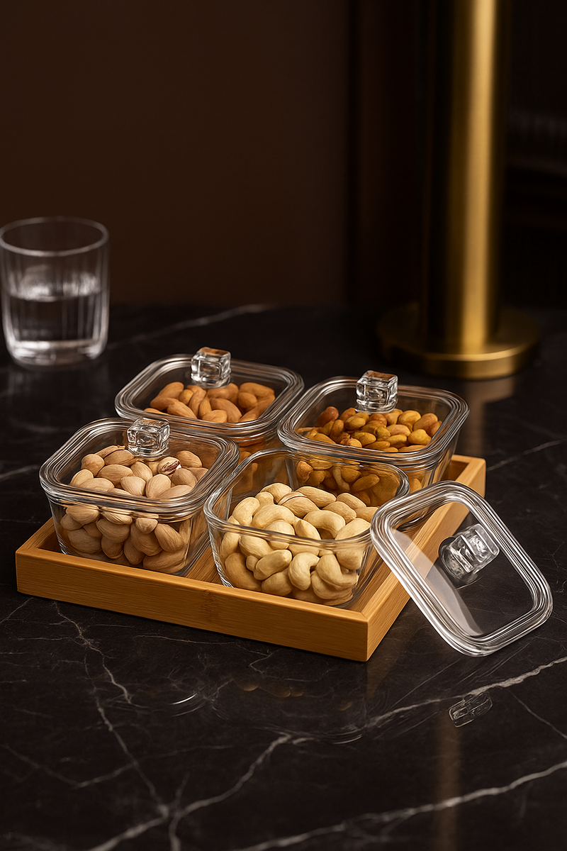 "Luxora™ Glass Quartet Tray Set"
