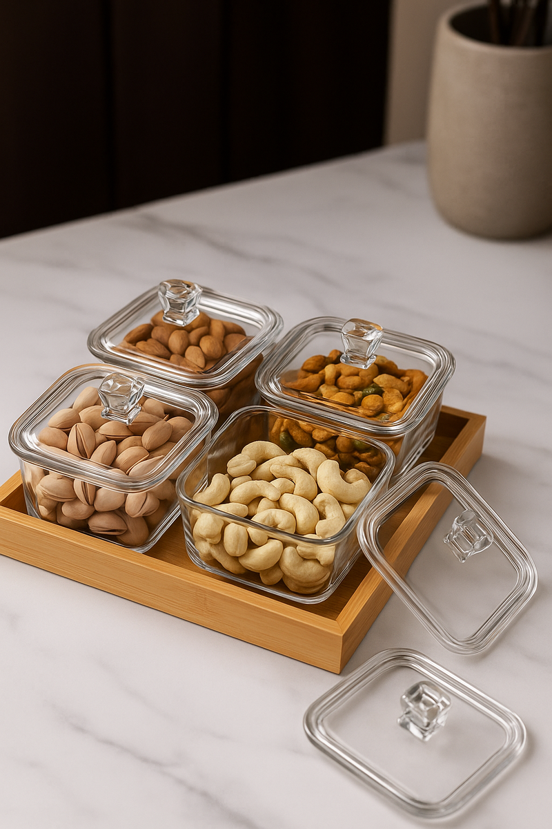 "Luxora™ Glass Quartet Tray Set"