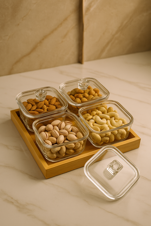 "Luxora™ Glass Quartet Tray Set"
