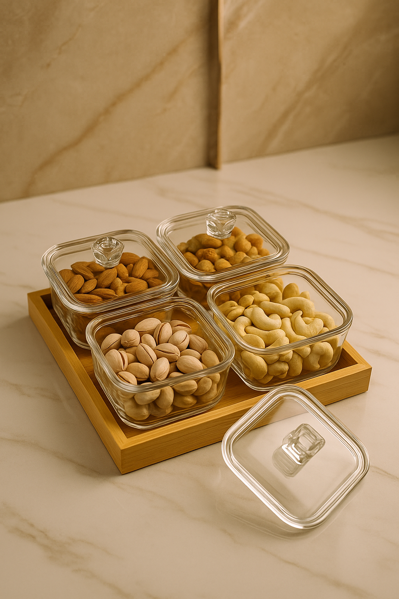 "Luxora™ Glass Quartet Tray Set"