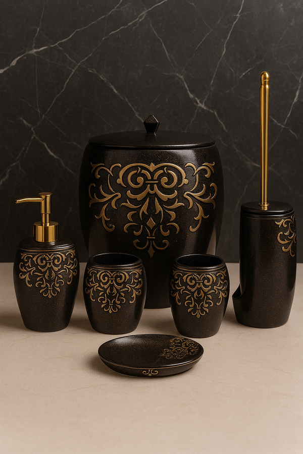 Royal Noir Luxe – 6-Piece Premium Bathroom Accessory Set