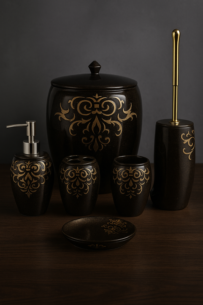 Royal Noir Luxe – 6-Piece Premium Bathroom Accessory Set