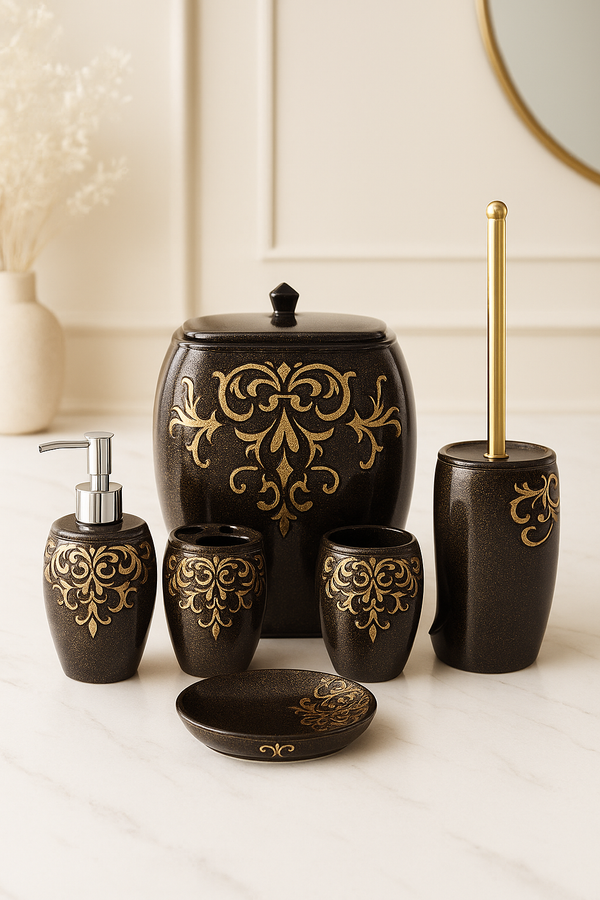 Royal Noir Luxe – 6-Piece Premium Bathroom Accessory Set