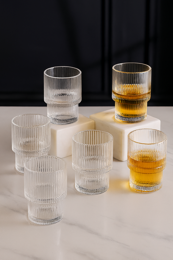Aurora Luxe – 6-Piece Ribbed Glass Tumbler Set