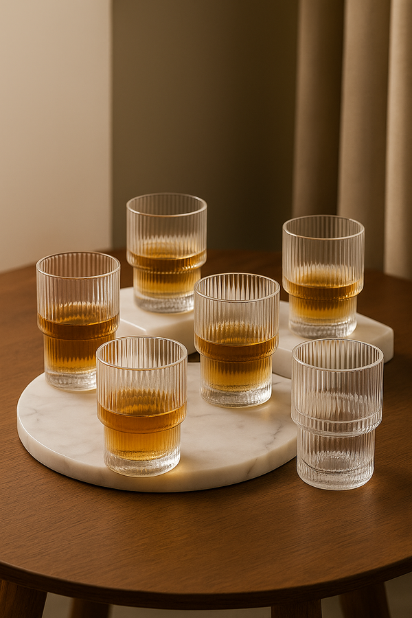 Aurora Luxe – 6-Piece Ribbed Glass Tumbler Set