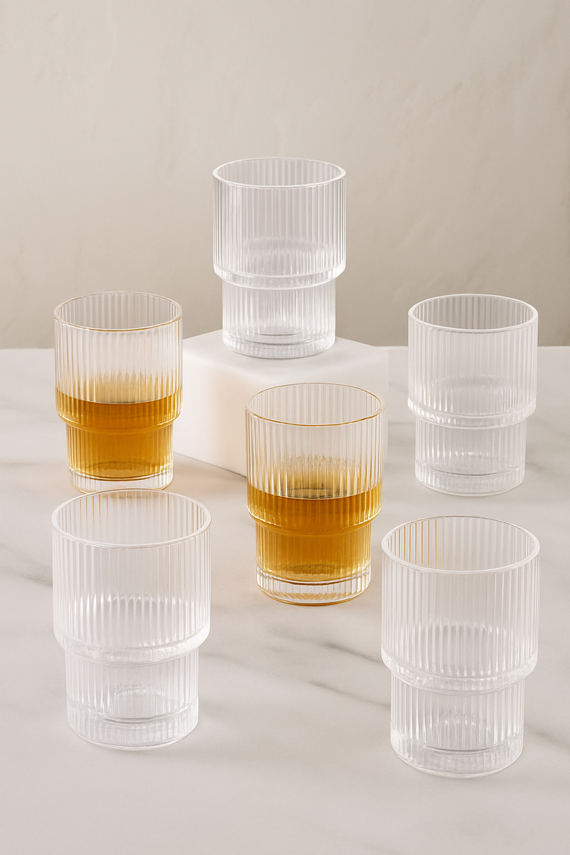 Aurora Luxe – 6-Piece Ribbed Glass Tumbler Set