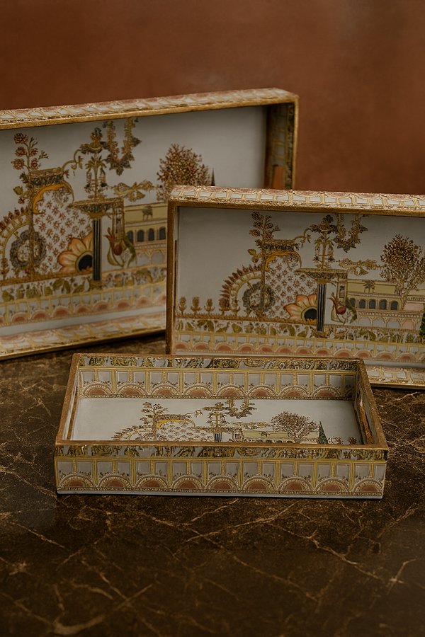 Royal Heritage Wooden Tray Set — 3 Pcs
