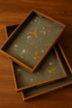 Golden Aviary – 3-Piece Designer Wooden Tray Set
