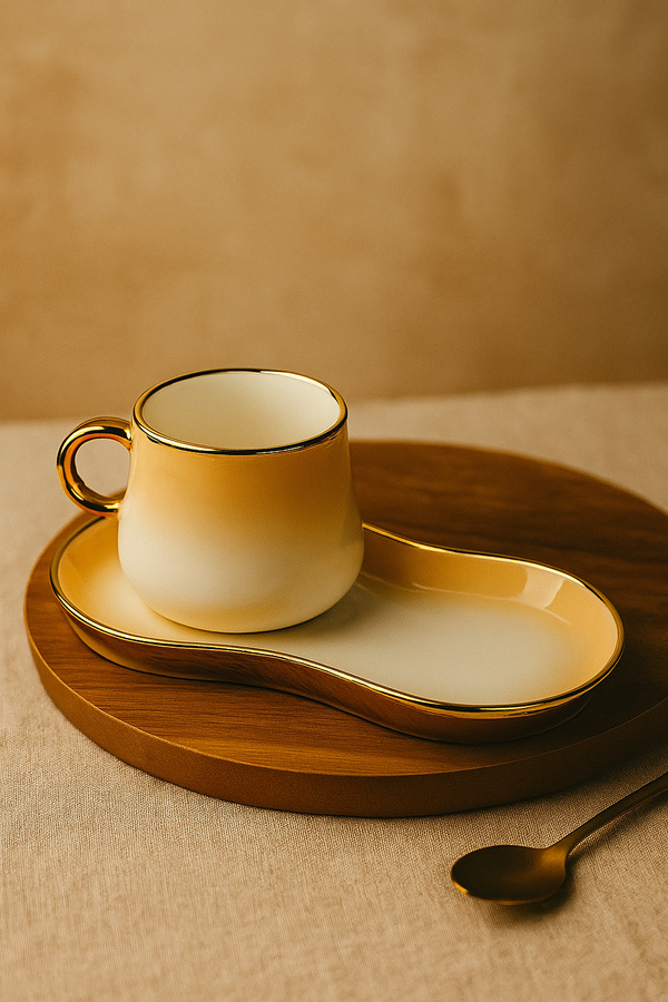 Golden Dusk Ceramic Duo with Tray – 2 Cups