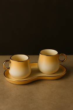 Golden Dusk Ceramic Duo with Tray – 2 Cups